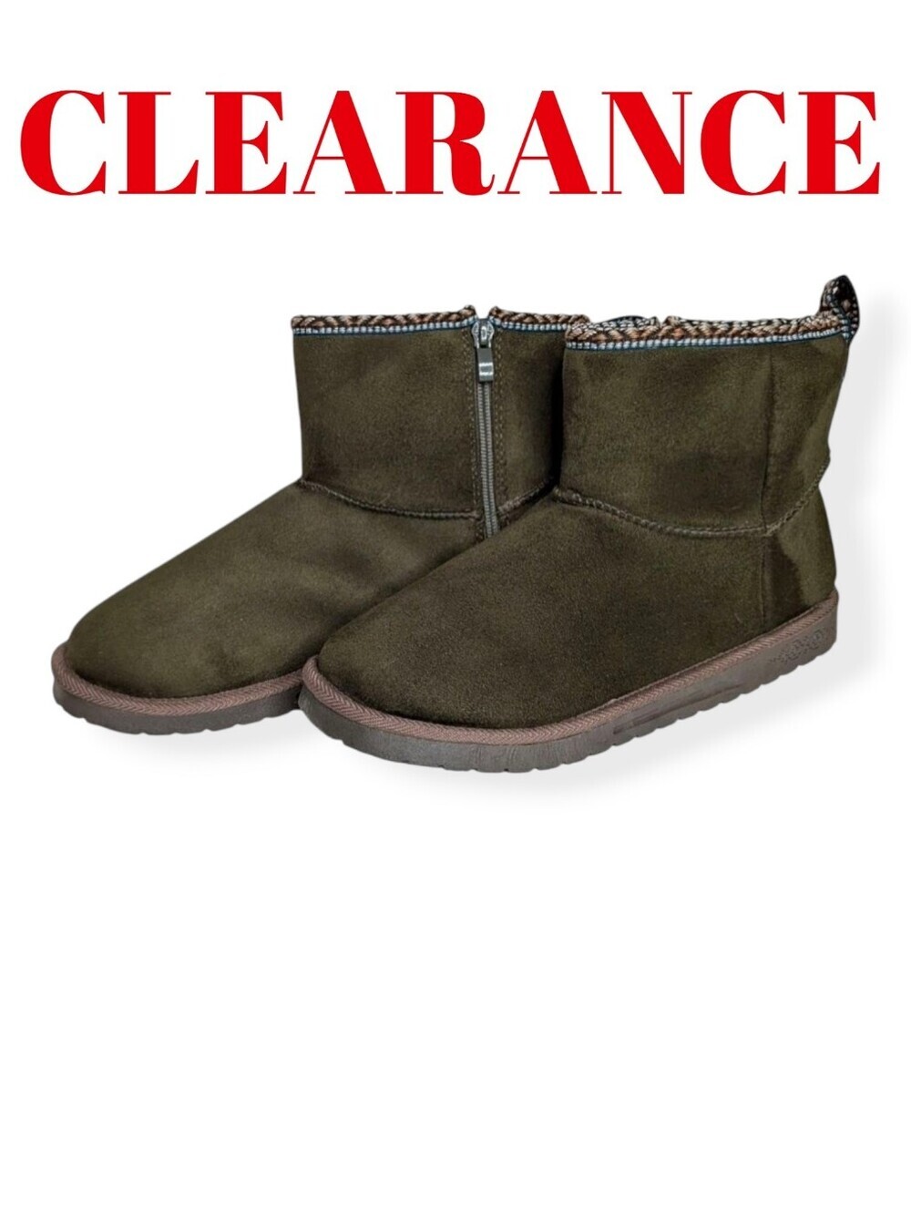 MUK LUKS TASHA Olive Green Winter Boots Side Zip Mismatched Sizes 10 & 11